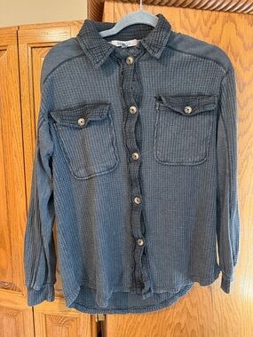 Briggs New York Waffle Knit Button-Up Shirt Jacket - Charcoal Gray